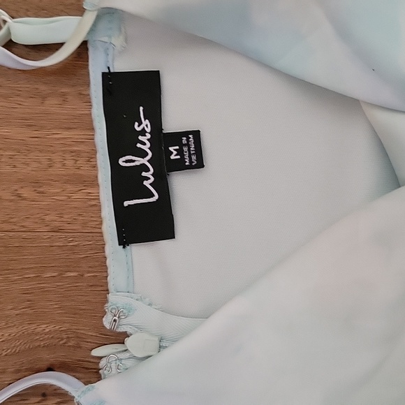 NWT Lulus Tranquil State Tie Dye Satin Cowl Neck Midi Dress Blue Medium - Picture 5 of 12